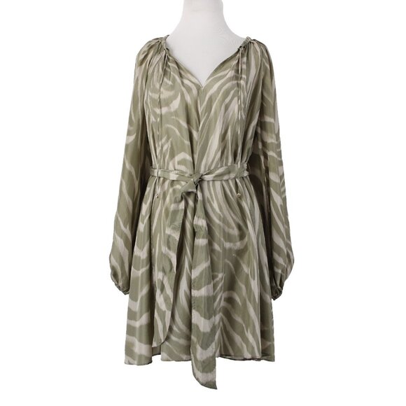 Banana Republic Dress $270 Sz S Mossy Green Tan Belt Unlined 100% Silk Dress - Picture 1 of 16